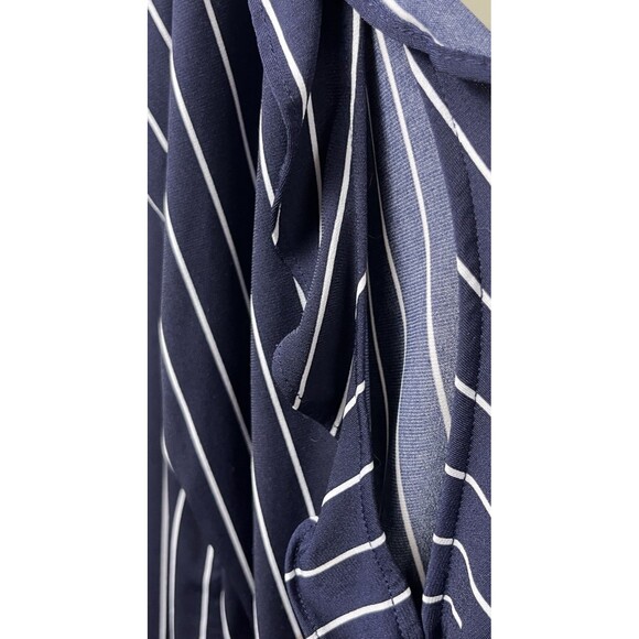 Banana Republic XXL Ruffle Split Sleeve Blouse Navy Pinstripe Stretch Top Career - Picture 3 of 6